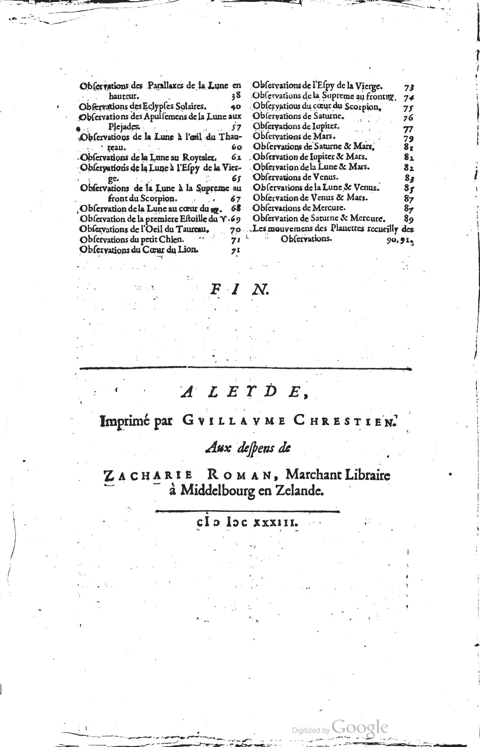 1634 - Zacharie Roman - Les Tables perpétuelles - Universiteit Leiden