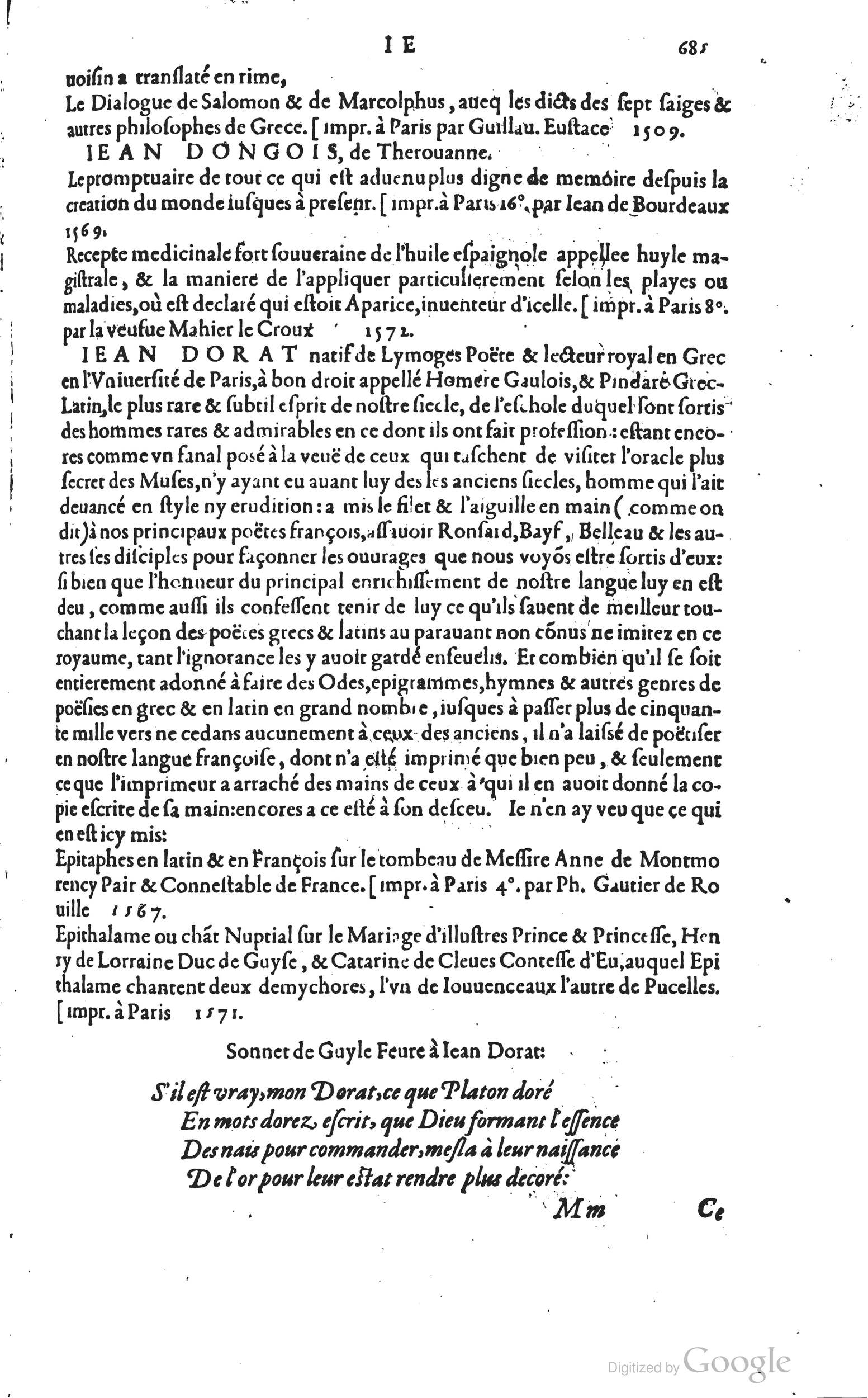 1585 - Barthélemy Honorat - Bibliothèques françaises - BSB Munich