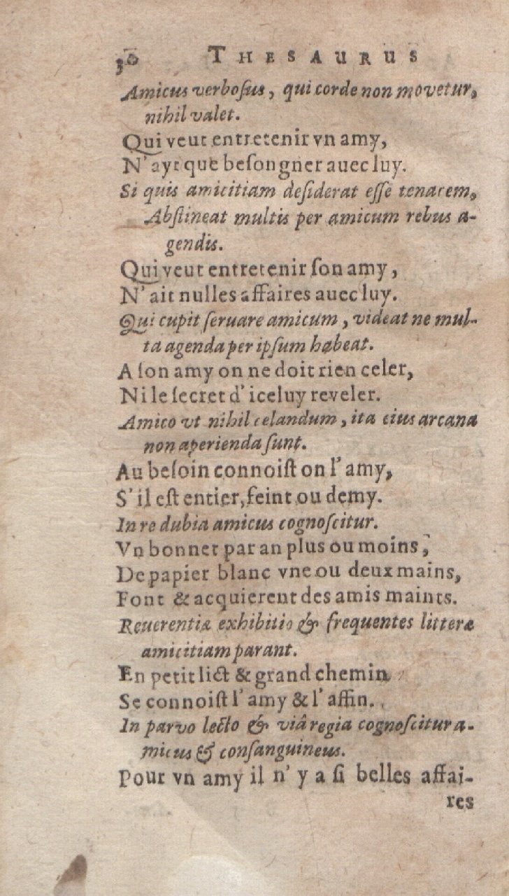 1612 - Dominicus Custos - Trésor des proverbes français  - Bibliopol-Olomuc