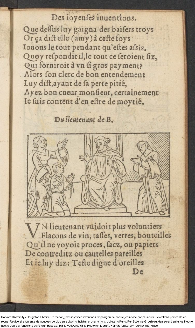 1554 - Étienne Groulleau - Trésor des joyeuses inventions du parangon de poésies - Harvard University
