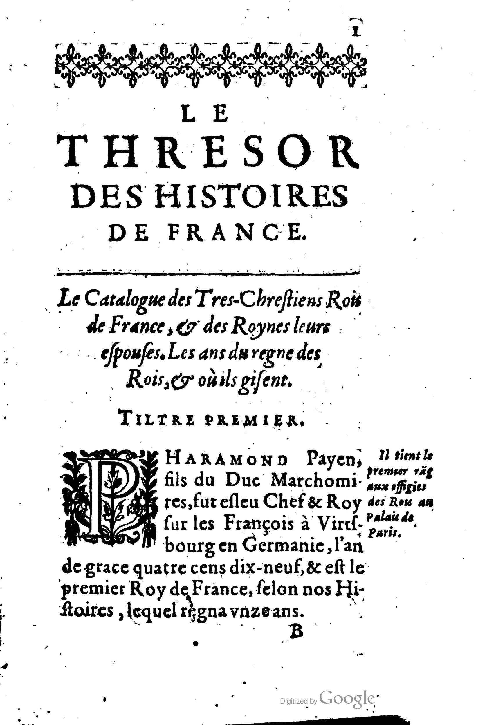 1619 - Jean Corrozet - Trésor des histoires de France - BSB Munich