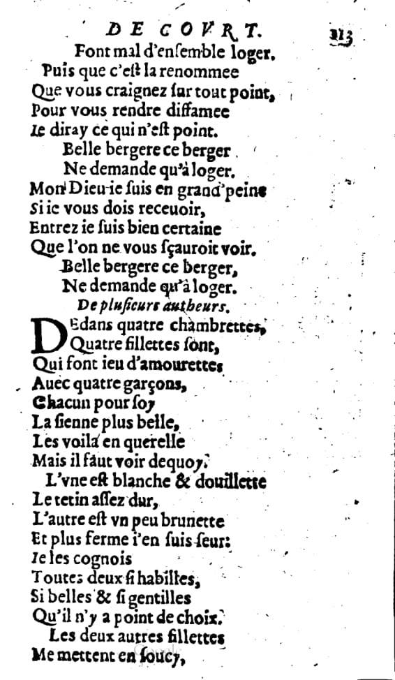 1606 - Théodore Reinsart - Trésor des chansons amoureuses recueillies des plus excellents airs de cour - Livre I - NK ČR Prague