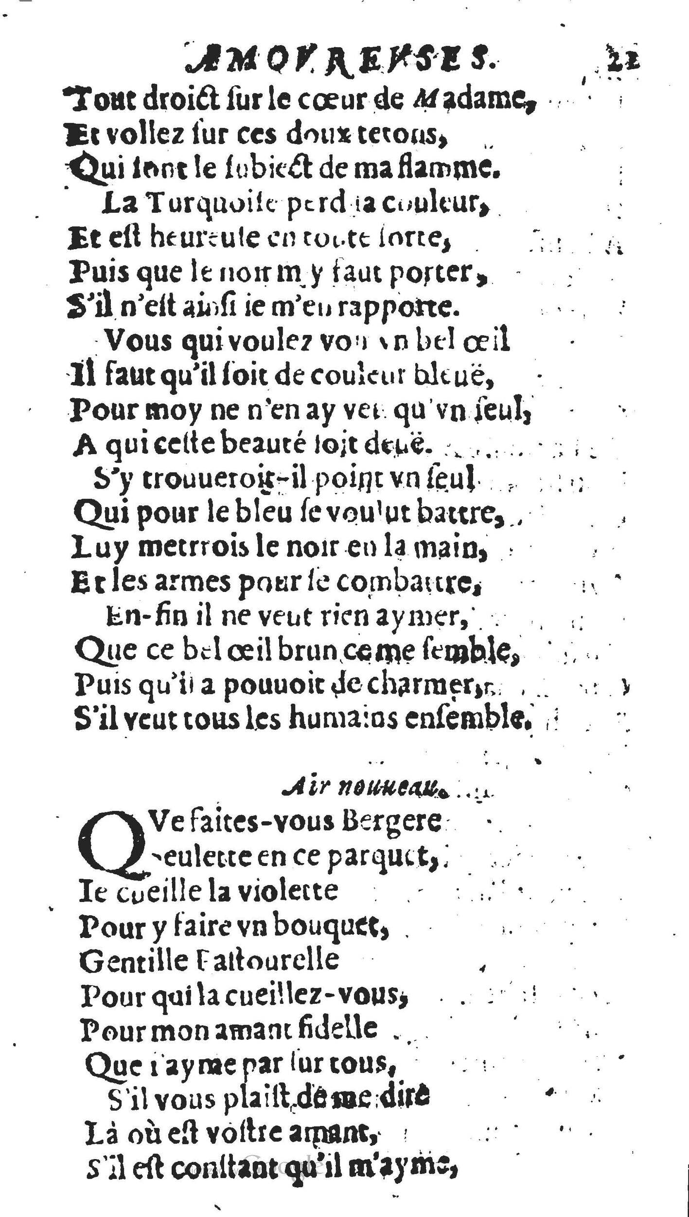 1606 - Théodore Reinsart - Trésor des chansons amoureuses recueillies des plus excellents airs de cour - Livre II - NK ČR Prague