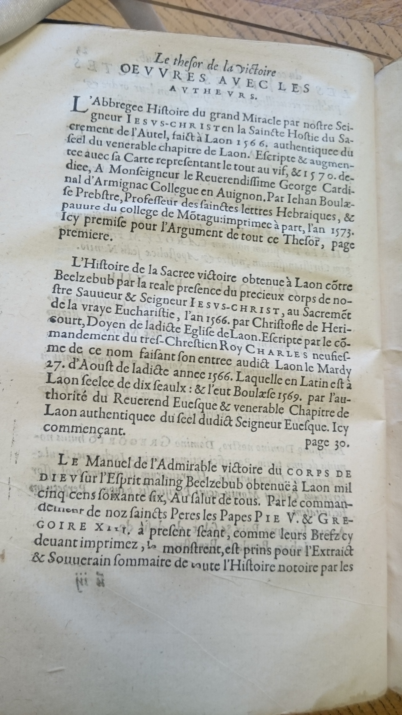 1578 - Nicolas Chesneau - Trésor et entière histoire de la triomphante victoire du corps de Dieu sur l’esprit malin - Douai Quincy