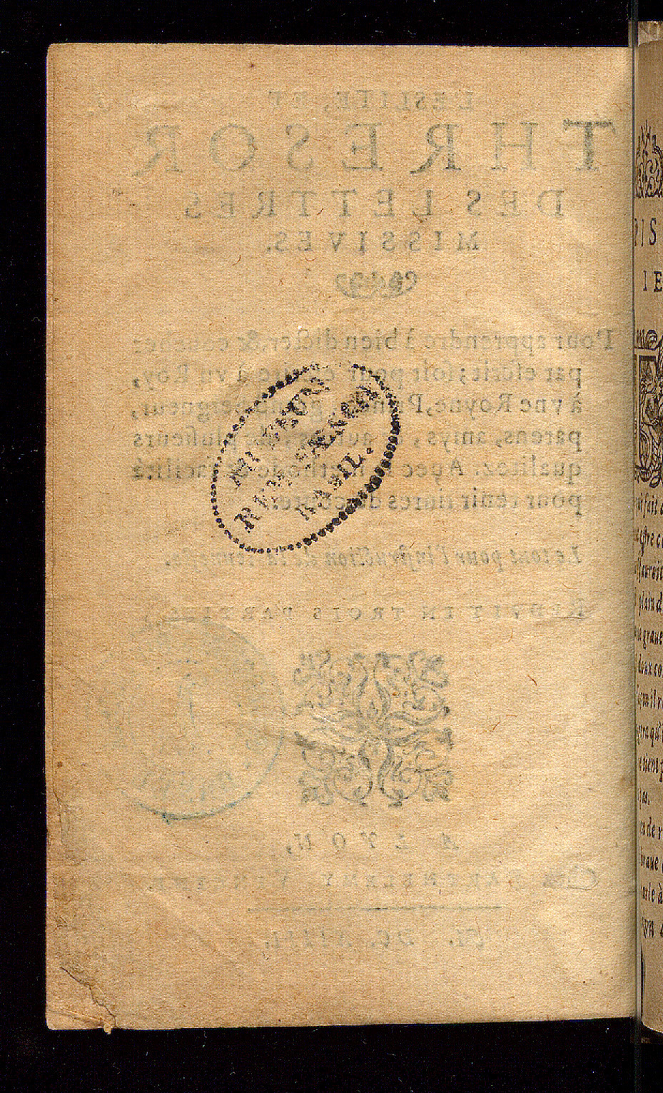 1614 - Barthélemy Vincent - Élite et Trésor des lettres missives - Bâle