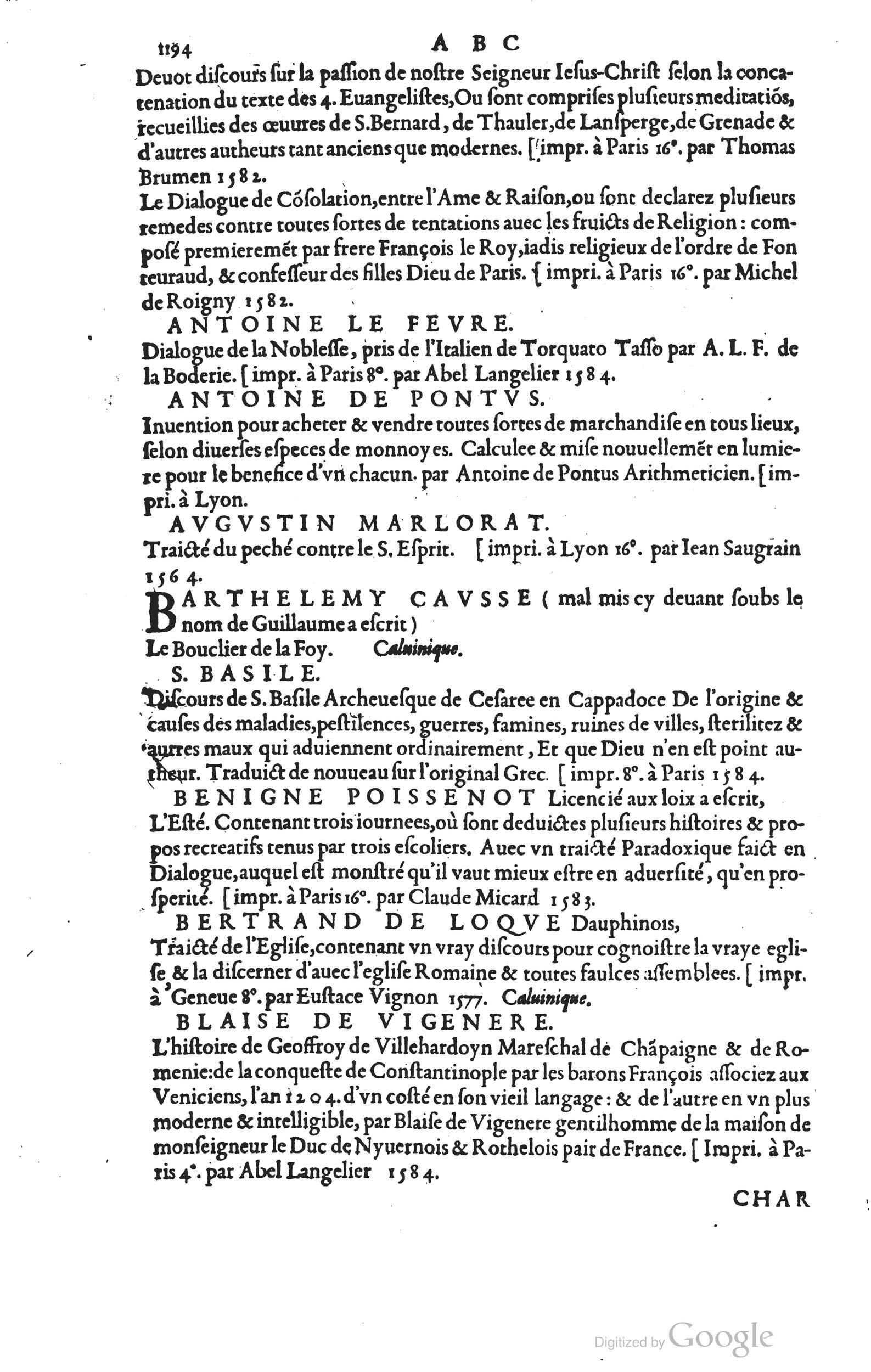 1585 - Barthélemy Honorat - Bibliothèques françaises - BSB Munich