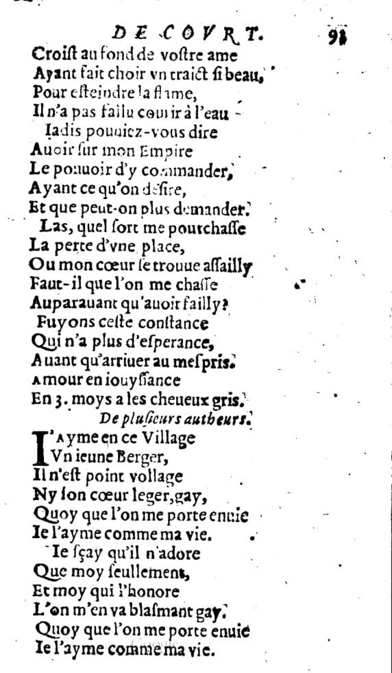 1606 - Théodore Reinsart - Trésor des chansons amoureuses recueillies des plus excellents airs de cour - Livre I - NK ČR Prague