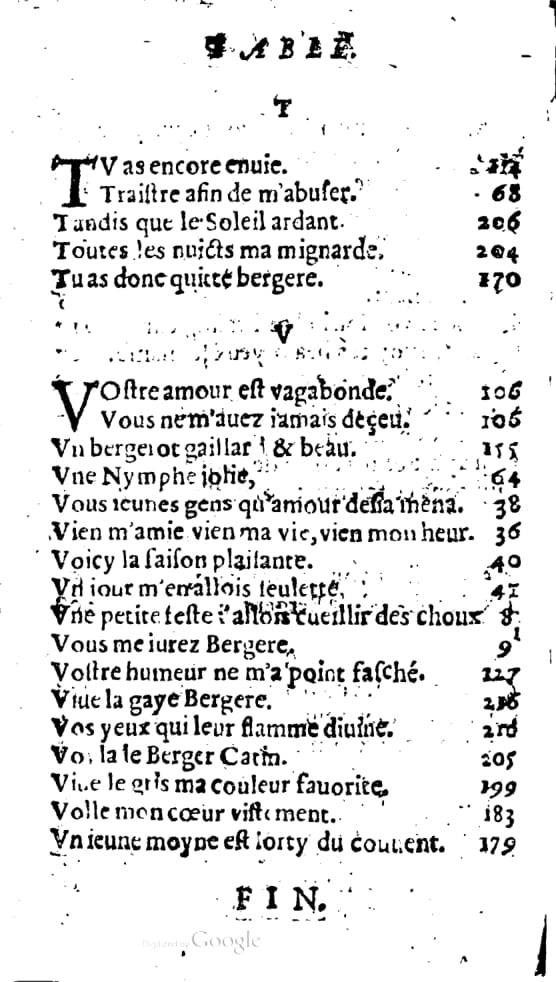 1606 - Théodore Reinsart - Trésor des chansons amoureuses recueillies des plus excellents airs de cour - Livre I - NK ČR Prague