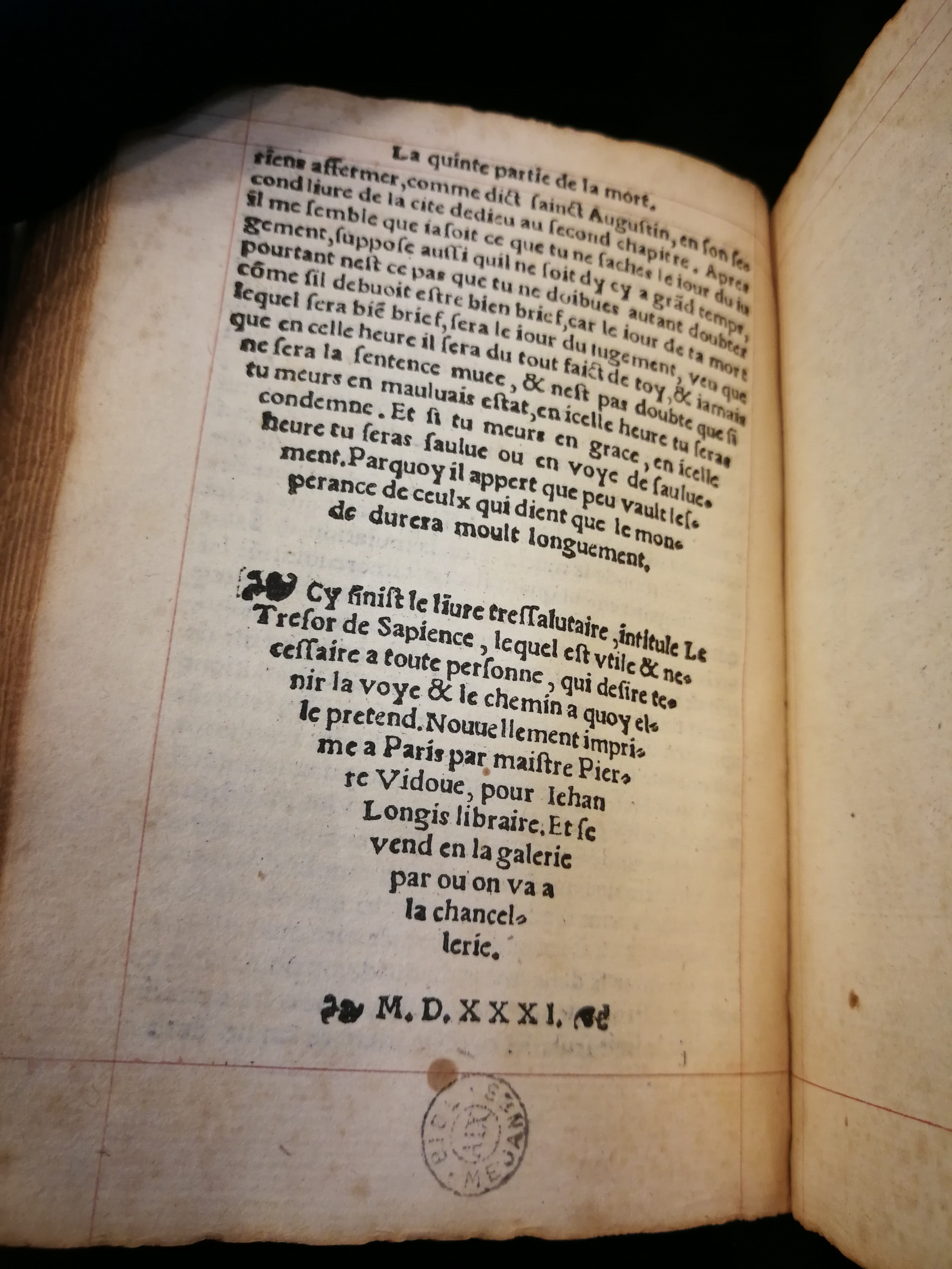 1531 - Pierre Vidoue et Jean Longis  - Trésor de sapience et fleur de toute bonté - Les Méjanes, Aix-en-Provence