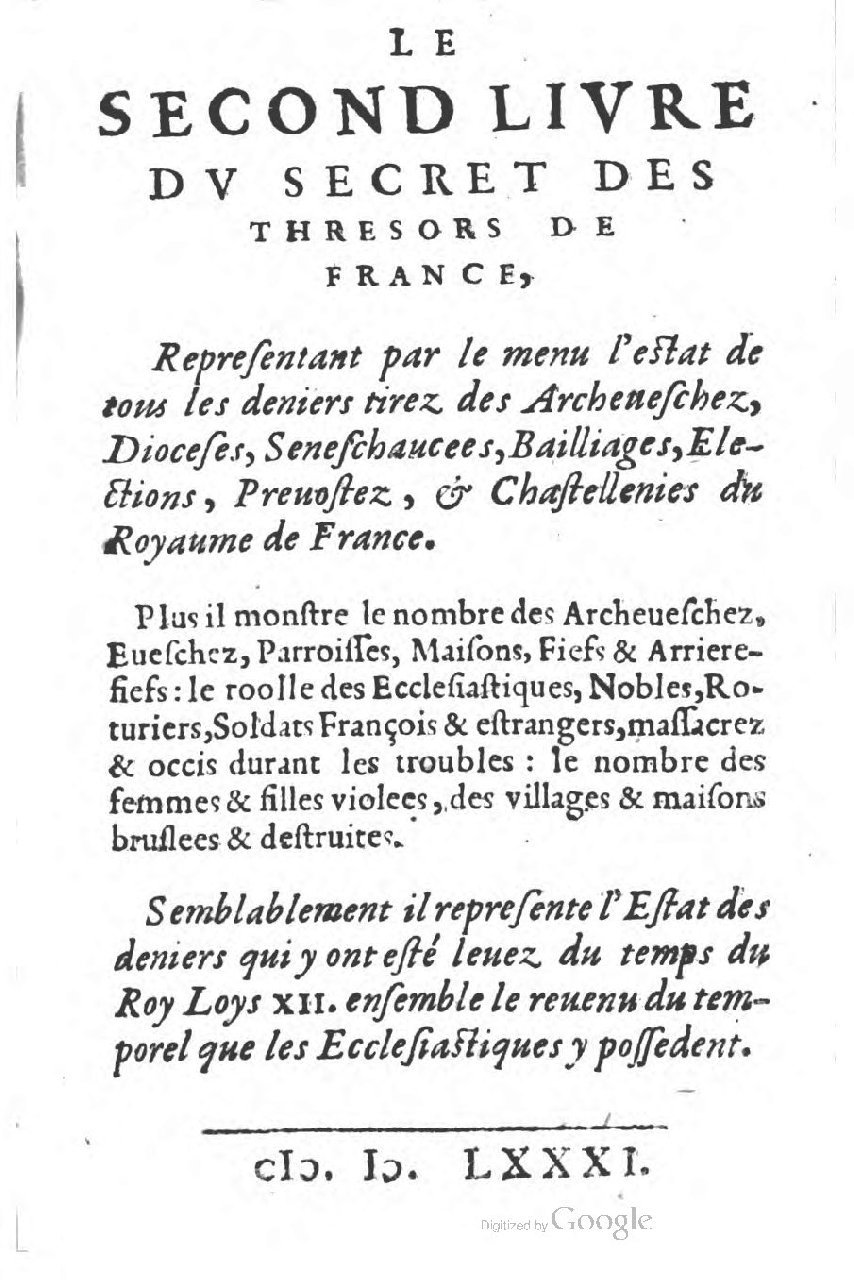 1581 - s.n. - Secret des trésors de France (Livre II) - BSB Munich