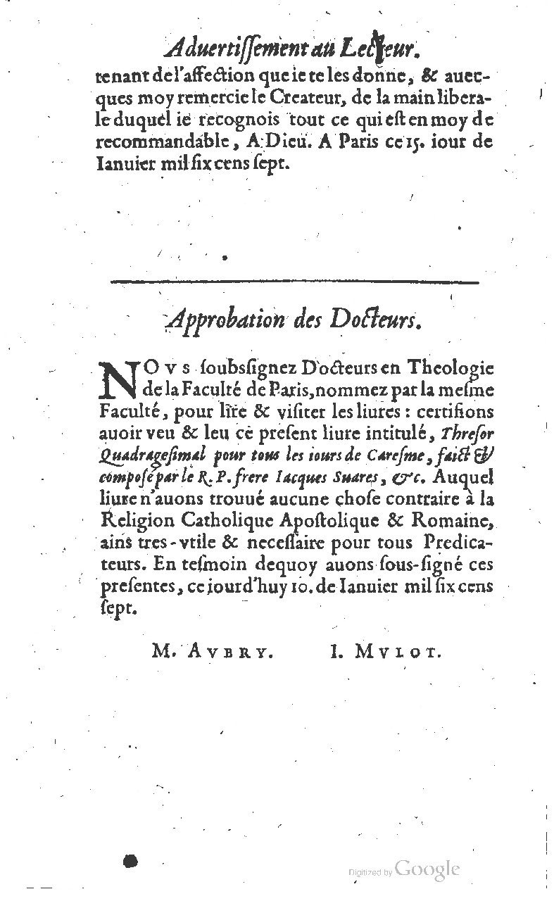 1607 - Nicolas Du Fossé - Trésor quadragésimal - T 01 - BM Lyon