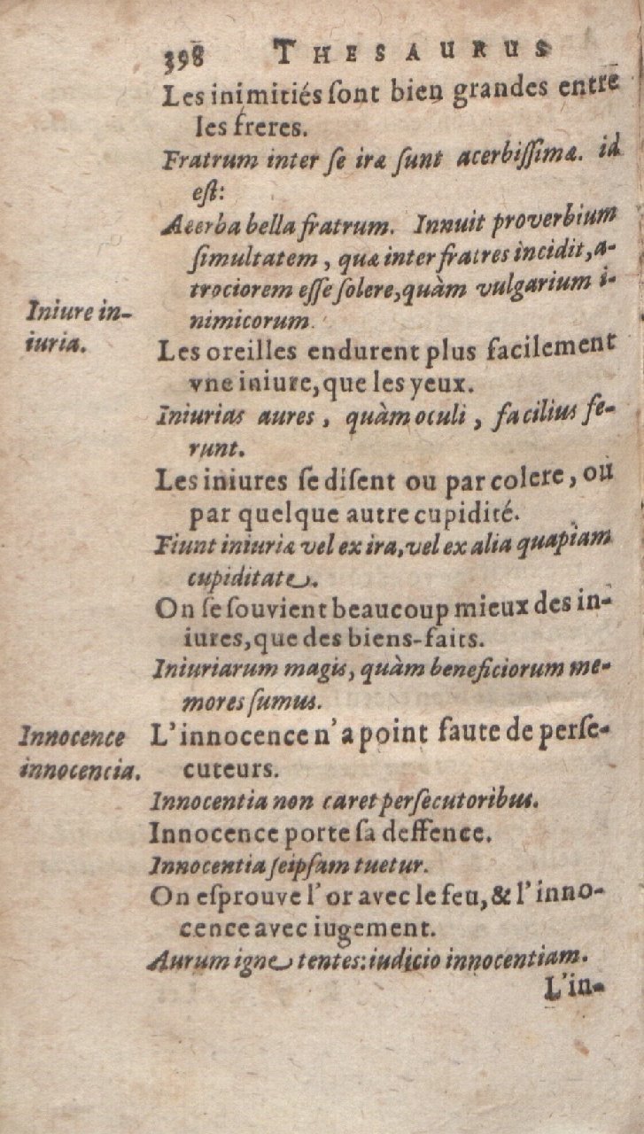 1612 - Dominicus Custos - Trésor des proverbes français  - Bibliopol-Olomuc