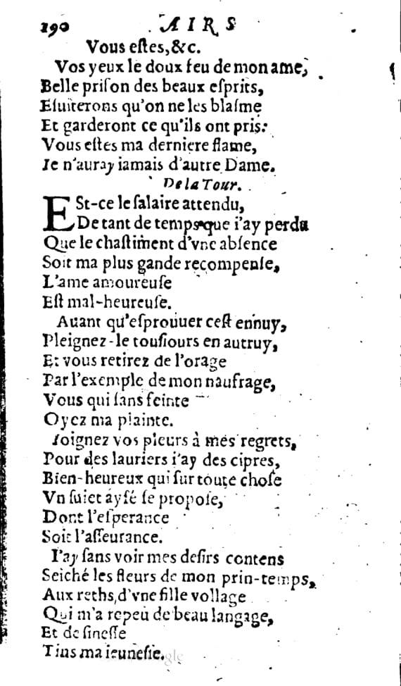 1606 - Théodore Reinsart - Trésor des chansons amoureuses recueillies des plus excellents airs de cour - Livre I - NK ČR Prague