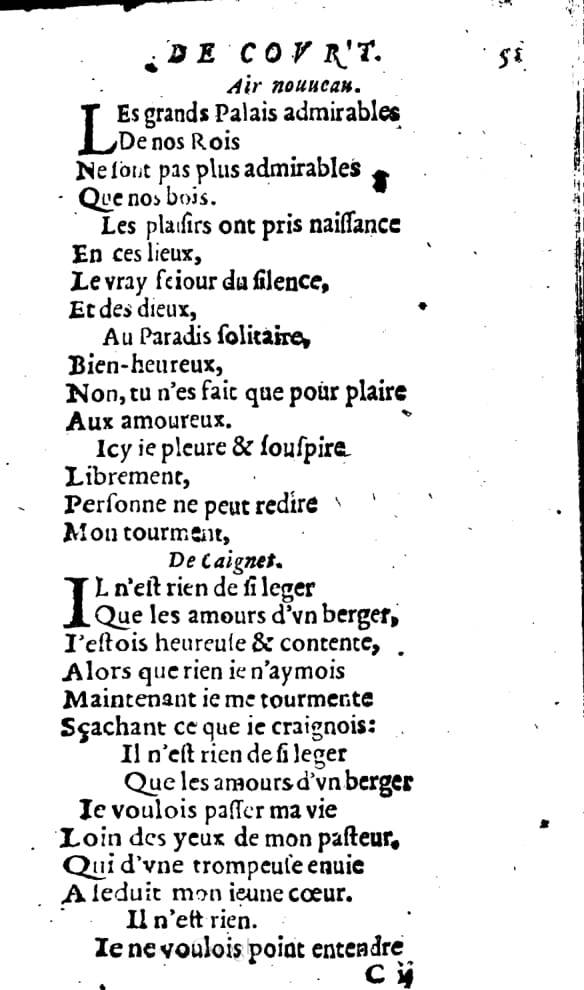 1606 - Théodore Reinsart - Trésor des chansons amoureuses recueillies des plus excellents airs de cour - Livre I - NK ČR Prague