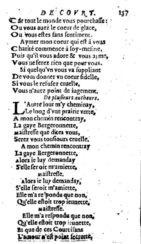 1606 - Théodore Reinsart - Trésor des chansons amoureuses recueillies des plus excellents airs de cour - Livre I - NK ČR Prague
