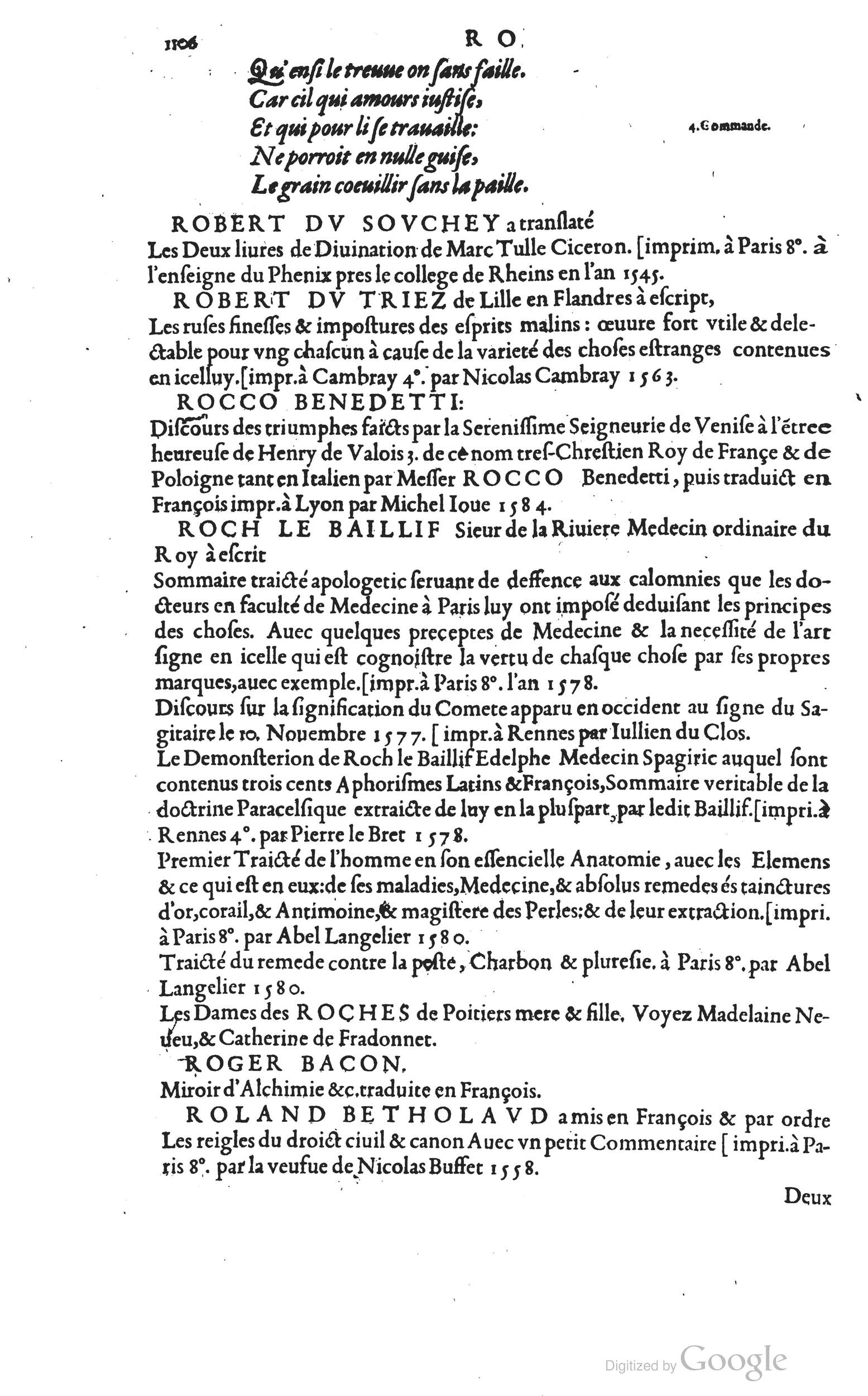 1585 - Barthélemy Honorat - Bibliothèques françaises - BSB Munich