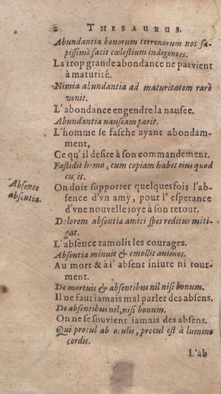 1612 - Dominicus Custos - Trésor des proverbes français  - Bibliopol-Olomuc