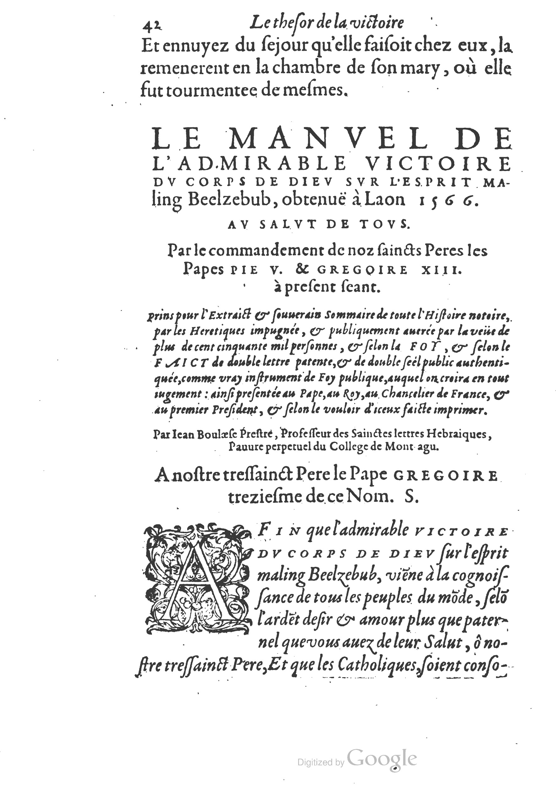1578 - Nicolas Chesneau - Trésor et entière histoire de la triomphante victoire du corps de Dieu sur l’esprit malin - British Library 1578 - Nicolas Chesneau - Trésor et entière histoire de la triomphante victoire du corps de Dieu sur l’esprit malin - British Library