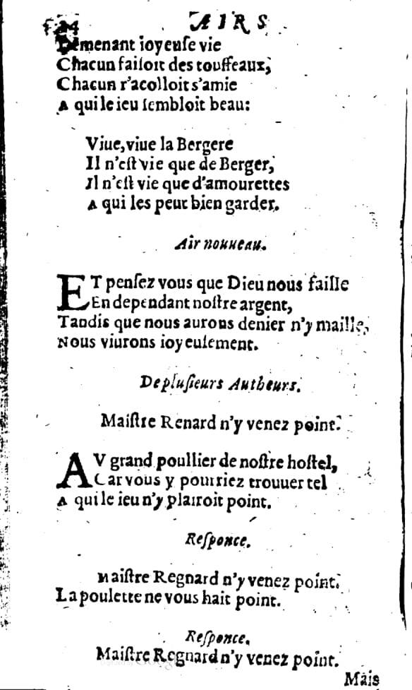 1606 - Théodore Reinsart - Trésor des chansons amoureuses recueillies des plus excellents airs de cour - Livre I - NK ČR Prague