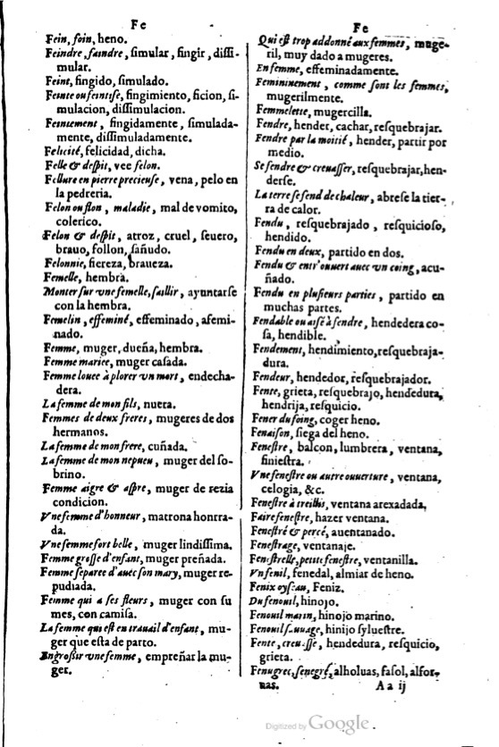 1621 - Adrian Tiffaine - Trésor des deux langues espagnole et française - BM Lyon
