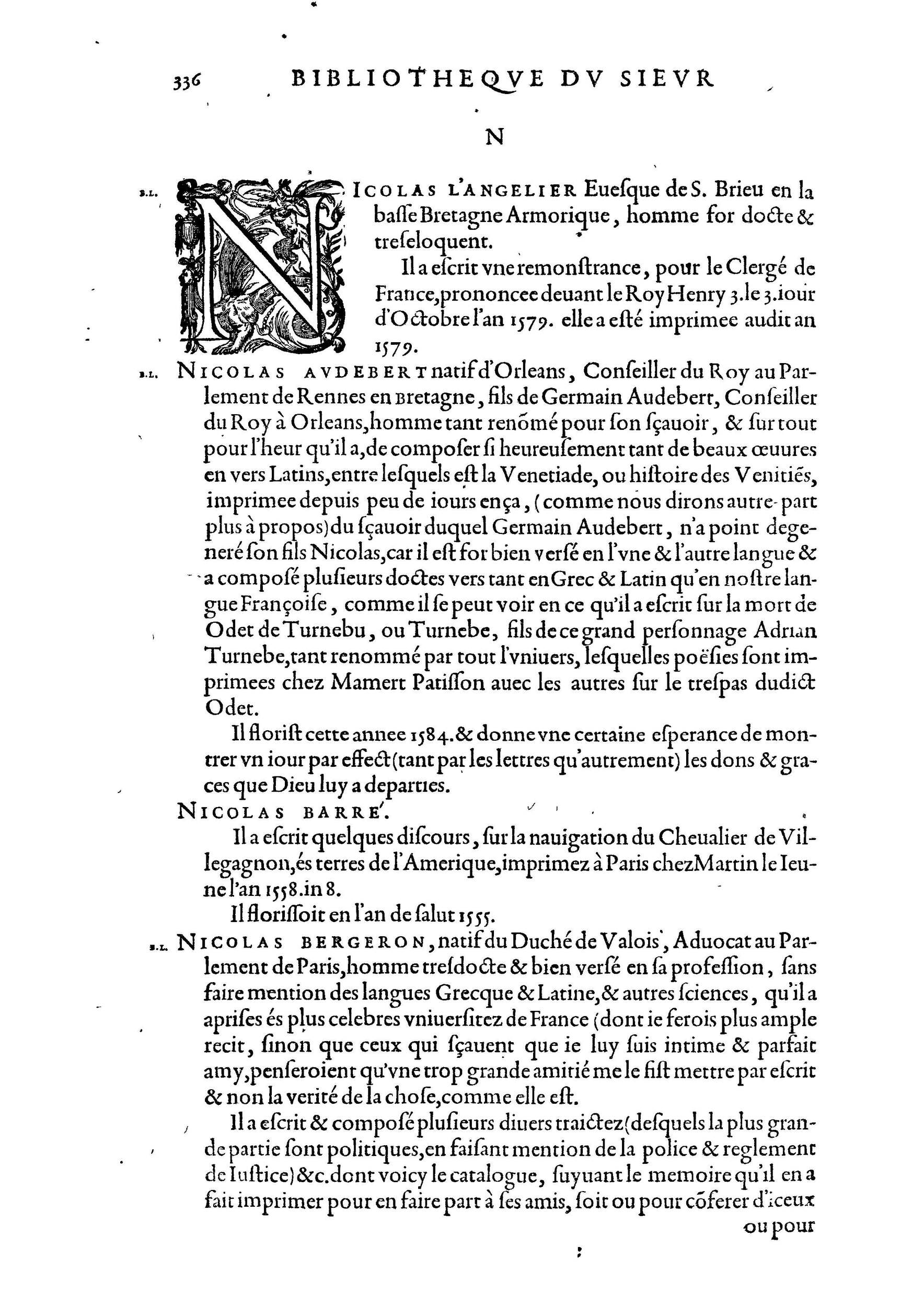 1584 - Abel L&#039;Angelier - Bibliothèques françaises - BnF