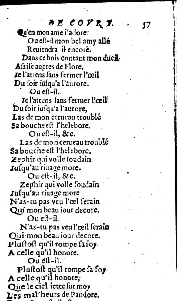 1606 - Théodore Reinsart - Trésor des chansons amoureuses recueillies des plus excellents airs de cour - Livre I - NK ČR Prague