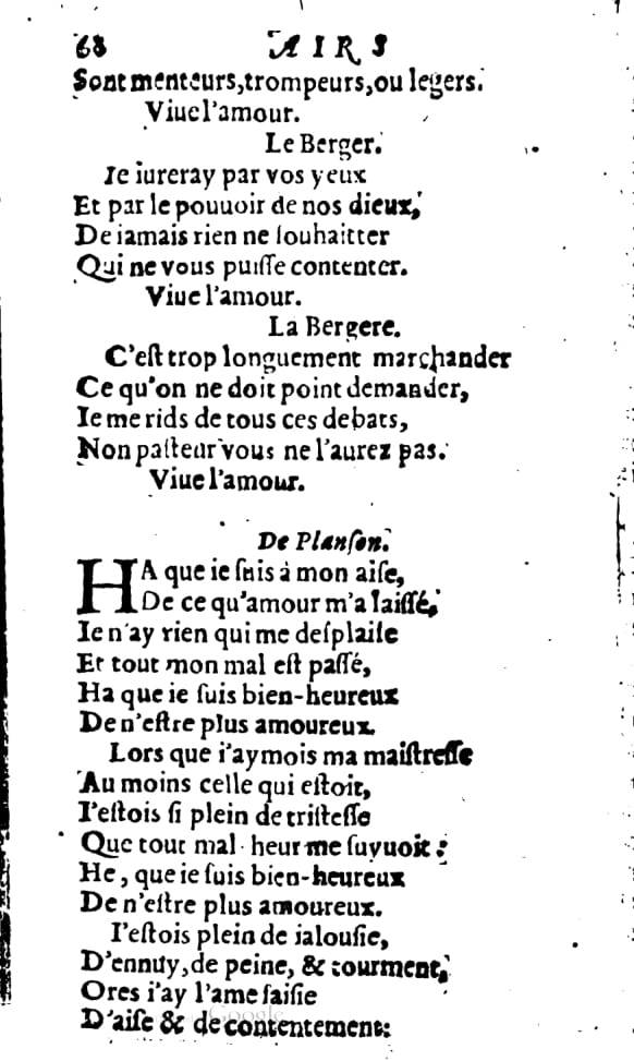 1606 - Théodore Reinsart - Trésor des chansons amoureuses recueillies des plus excellents airs de cour - Livre I - NK ČR Prague