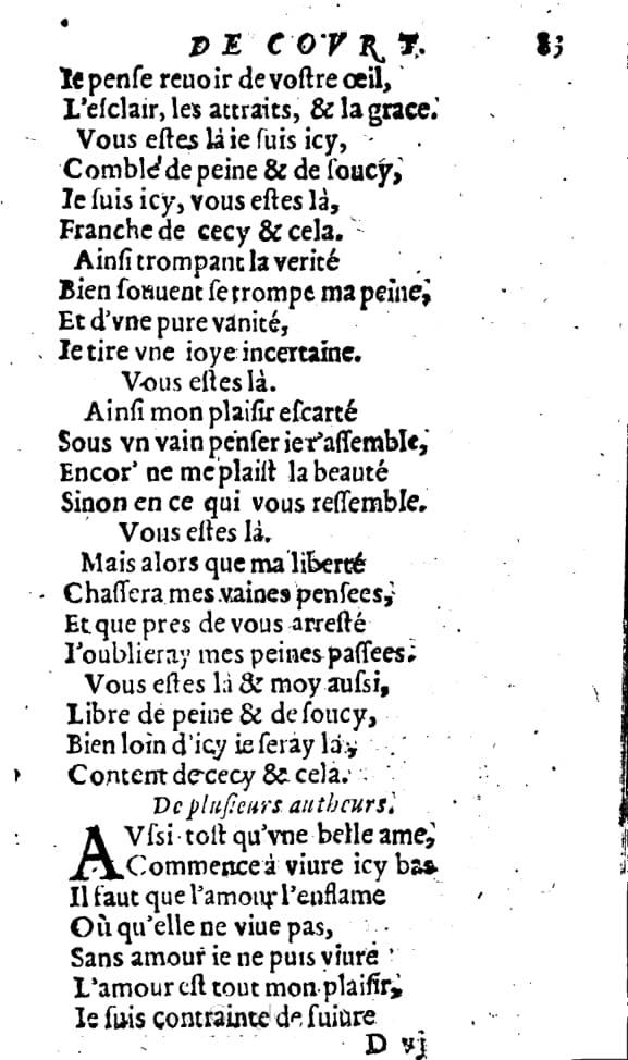 1606 - Théodore Reinsart - Trésor des chansons amoureuses recueillies des plus excellents airs de cour - Livre I - NK ČR Prague