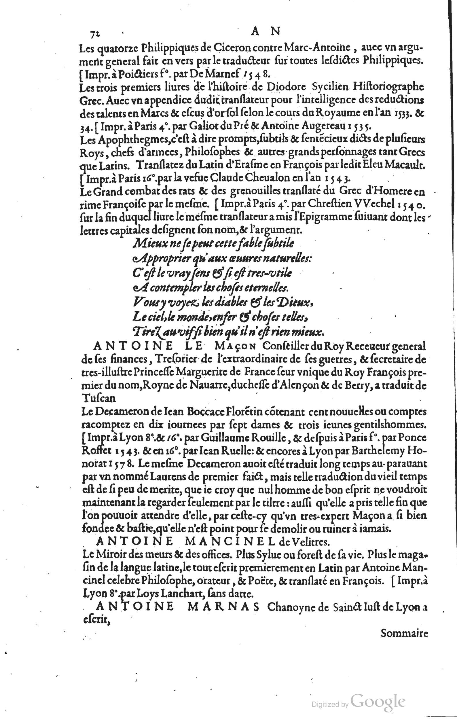 1585 - Barthélemy Honorat - Bibliothèques françaises - BSB Munich