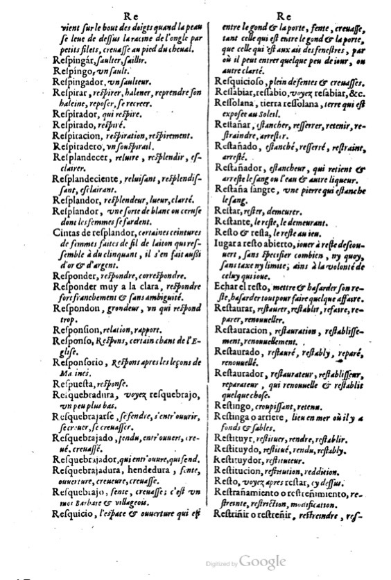 1621 - Adrian Tiffaine - Trésor des deux langues espagnole et française - BM Lyon