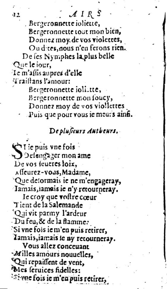 1606 - Théodore Reinsart - Trésor des chansons amoureuses recueillies des plus excellents airs de cour - Livre I - NK ČR Prague