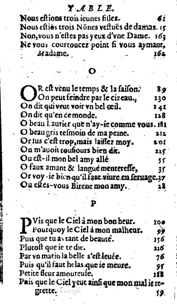 1606 - Théodore Reinsart - Trésor des chansons amoureuses recueillies des plus excellents airs de cour - Livre I - NK ČR Prague