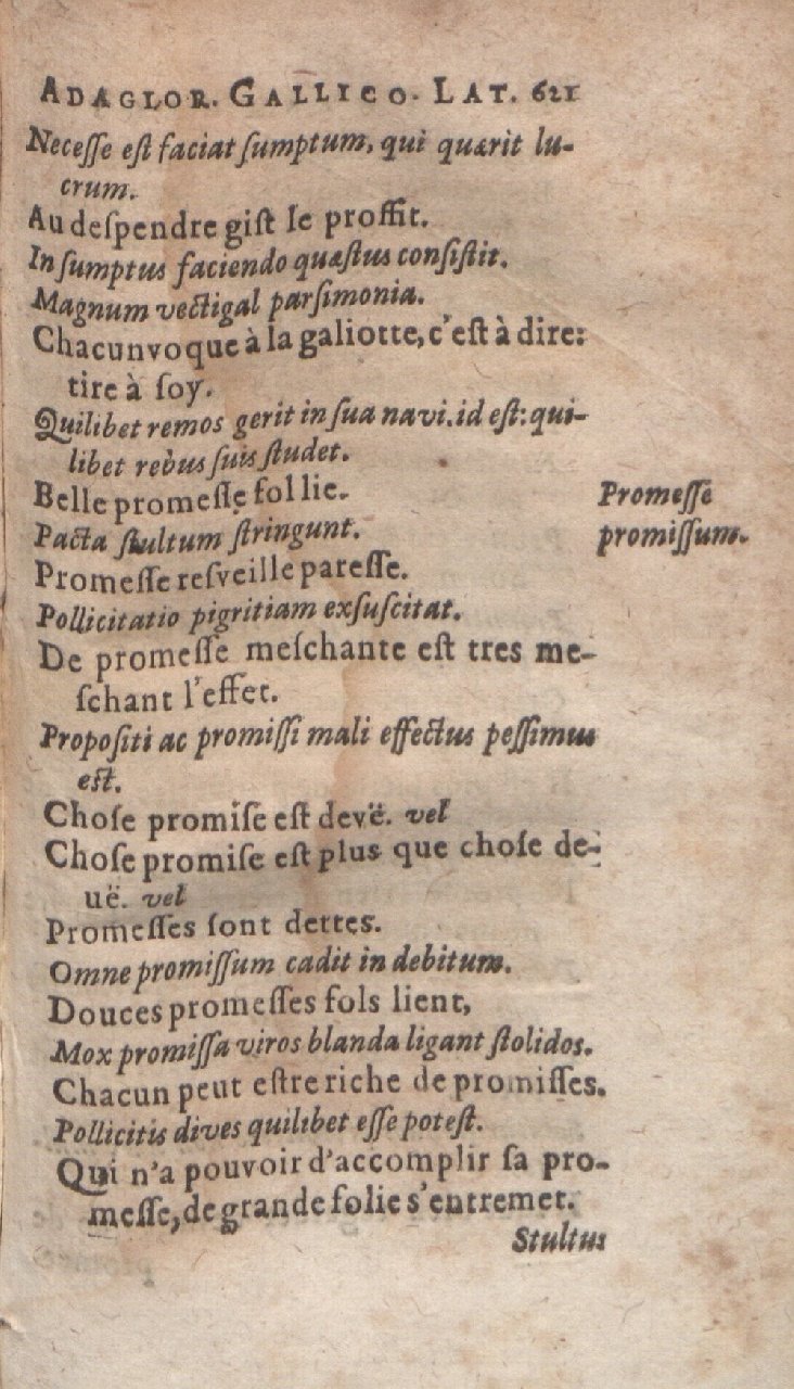 1612 - Dominicus Custos - Trésor des proverbes français  - Bibliopol-Olomuc
