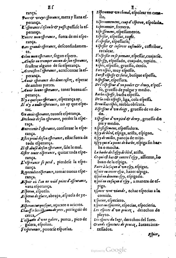1621 - Adrian Tiffaine - Trésor des deux langues espagnole et française - BM Lyon