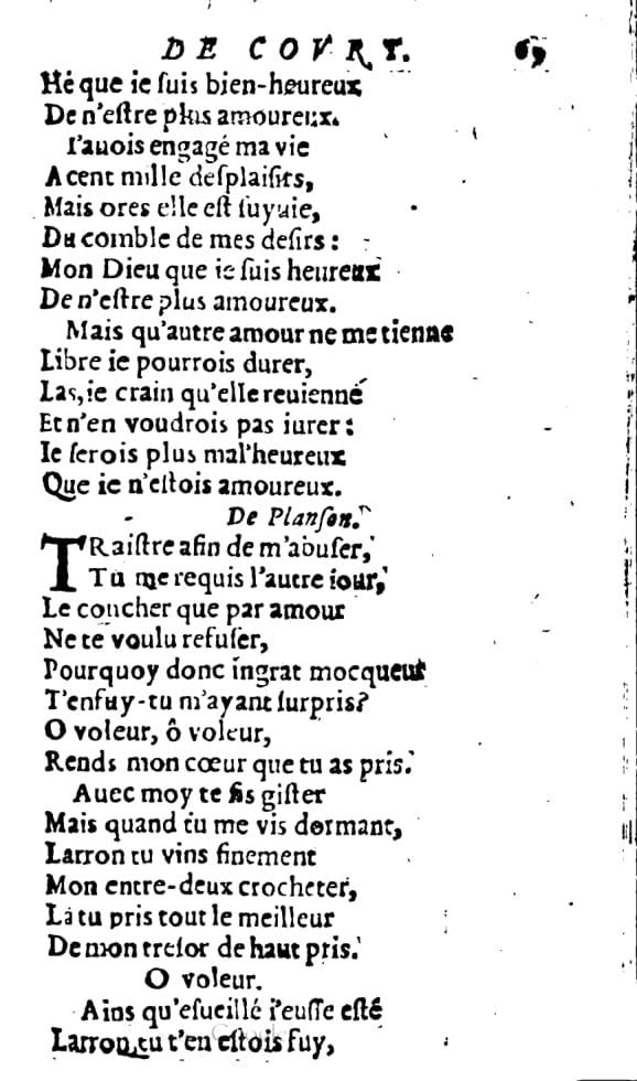 1606 - Théodore Reinsart - Trésor des chansons amoureuses recueillies des plus excellents airs de cour - Livre I - NK ČR Prague
