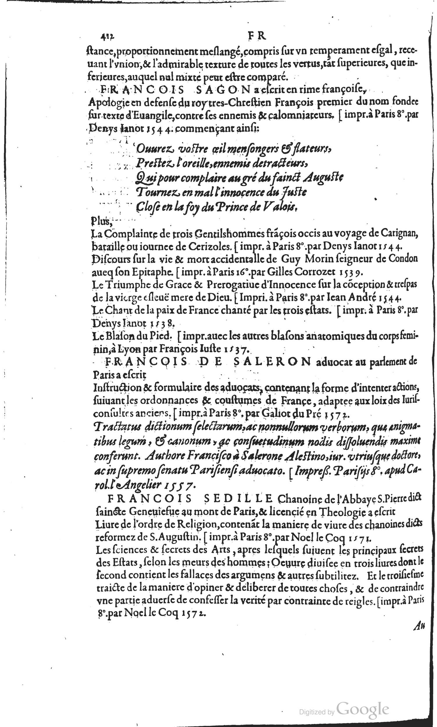 1585 - Barthélemy Honorat - Bibliothèques françaises - BSB Munich