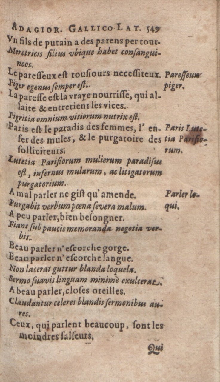 1612 - Dominicus Custos - Trésor des proverbes français  - Bibliopol-Olomuc