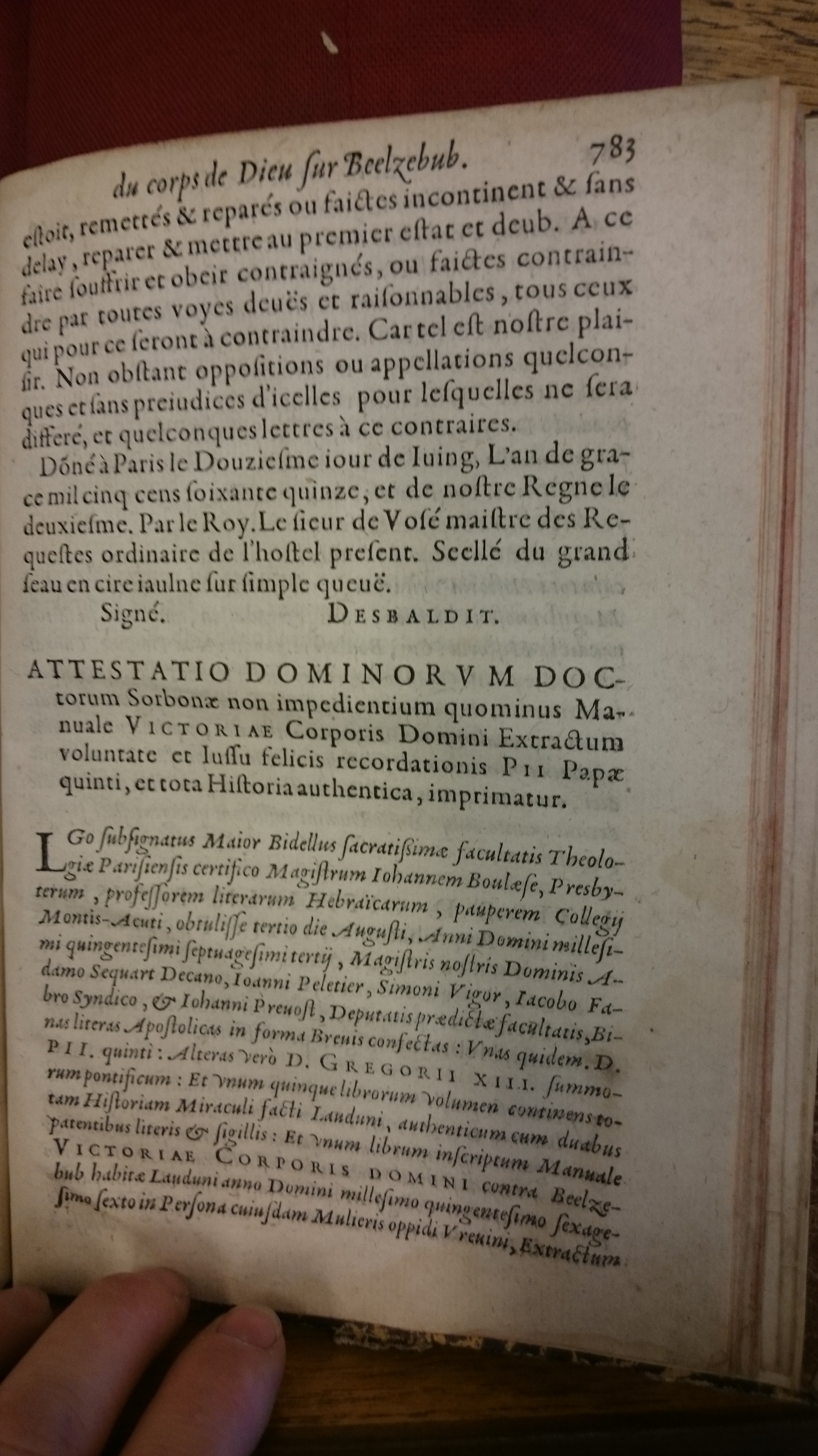 1578 - Nicolas Chesneau - Trésor et entière histoire de la triomphante victoire du corps de Dieu sur l’esprit malin - BM Lyon