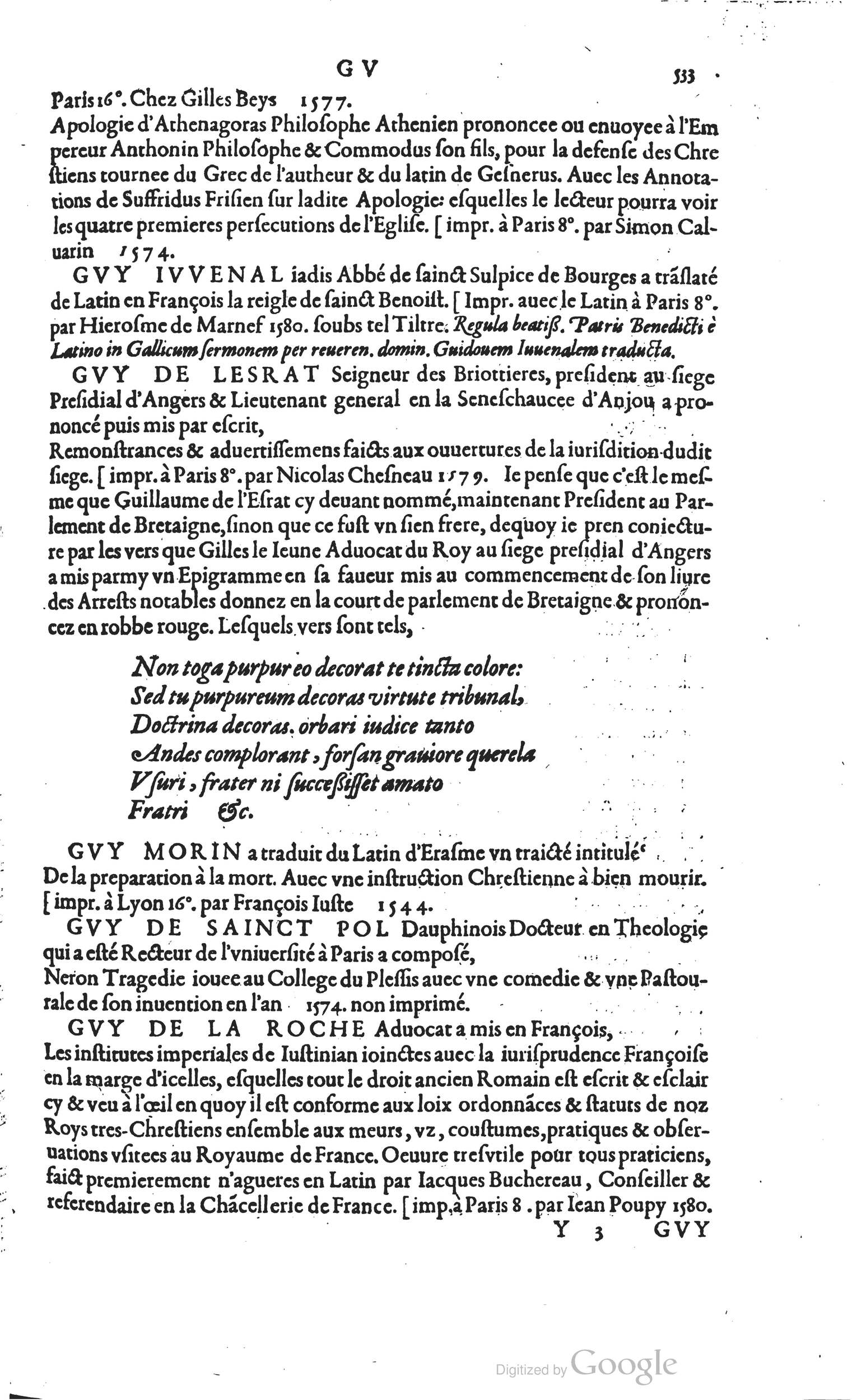 1585 - Barthélemy Honorat - Bibliothèques françaises - BSB Munich
