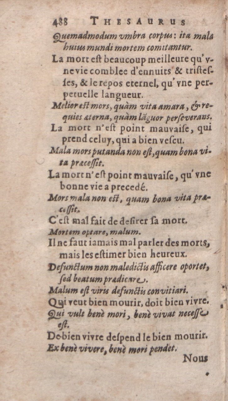 1612 - Dominicus Custos - Trésor des proverbes français  - Bibliopol-Olomuc