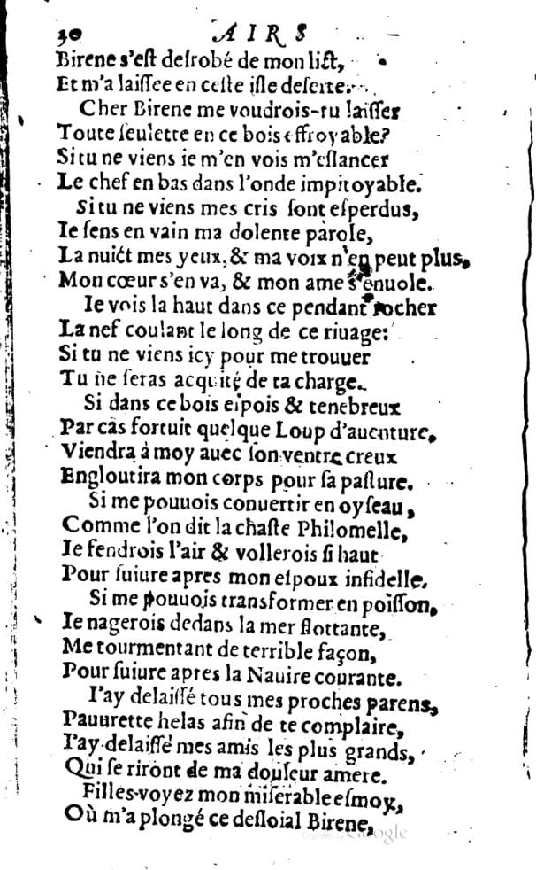 1606 - Théodore Reinsart - Trésor des chansons amoureuses recueillies des plus excellents airs de cour - Livre I - NK ČR Prague