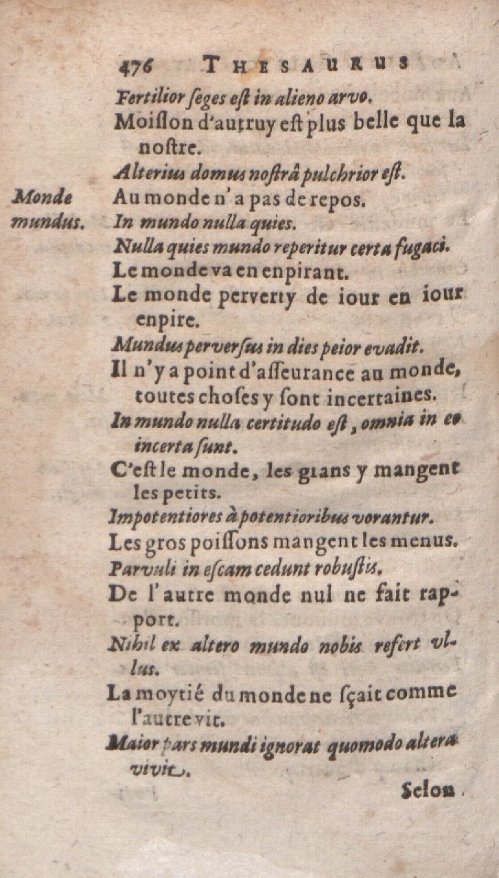 1612 - Dominicus Custos - Trésor des proverbes français - Bibliopol-Olomuc 1612 - Dominicus Custos - Trésor des proverbes français - Bibliopol-Olomuc