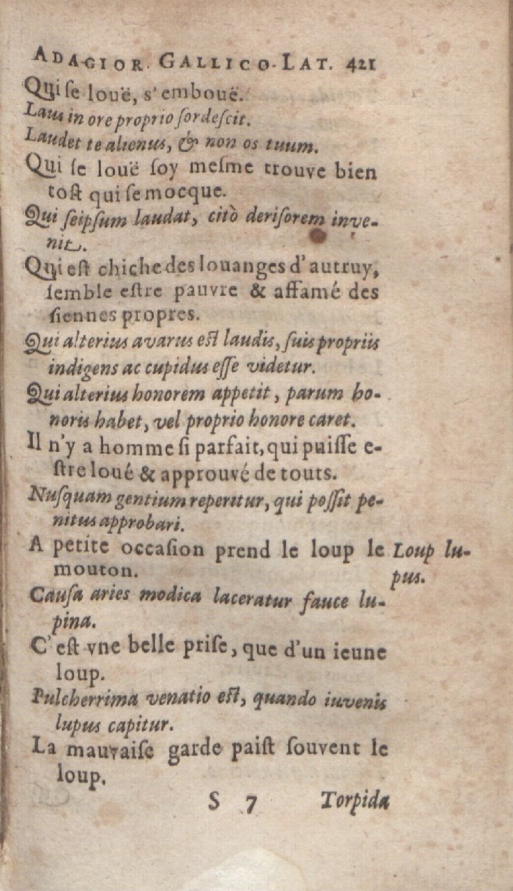 1612 - Dominicus Custos - Trésor des proverbes français  - Bibliopol-Olomuc