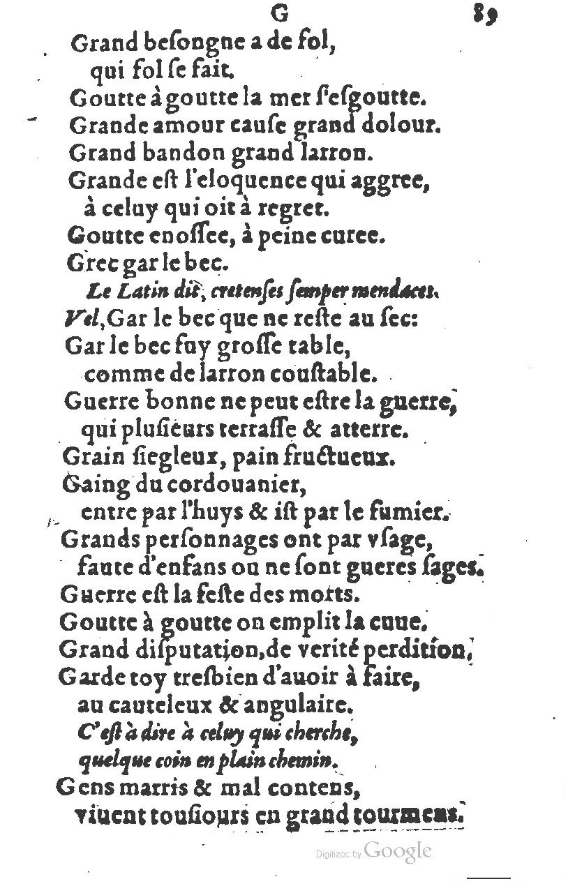 1581 - Nicolas Bonfons - Trésor des sentences dorées - Princeton 1581 - Nicolas Bonfons - Trésor des sentences dorées - Princeton