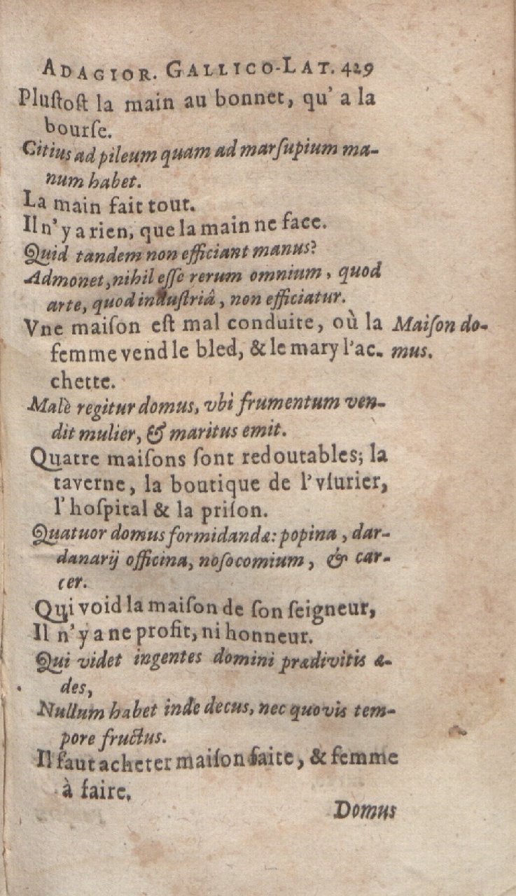 1612 - Dominicus Custos - Trésor des proverbes français  - Bibliopol-Olomuc