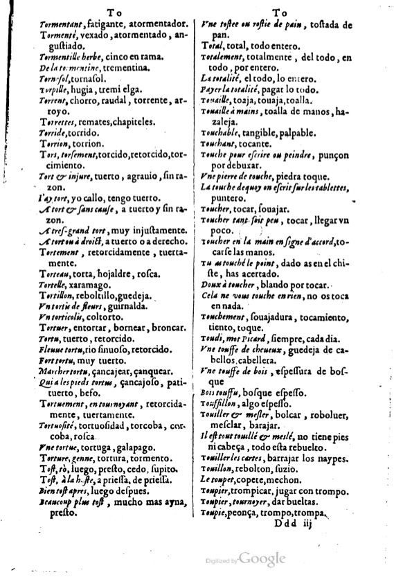 1621 - Adrian Tiffaine - Trésor des deux langues espagnole et française - BM Lyon