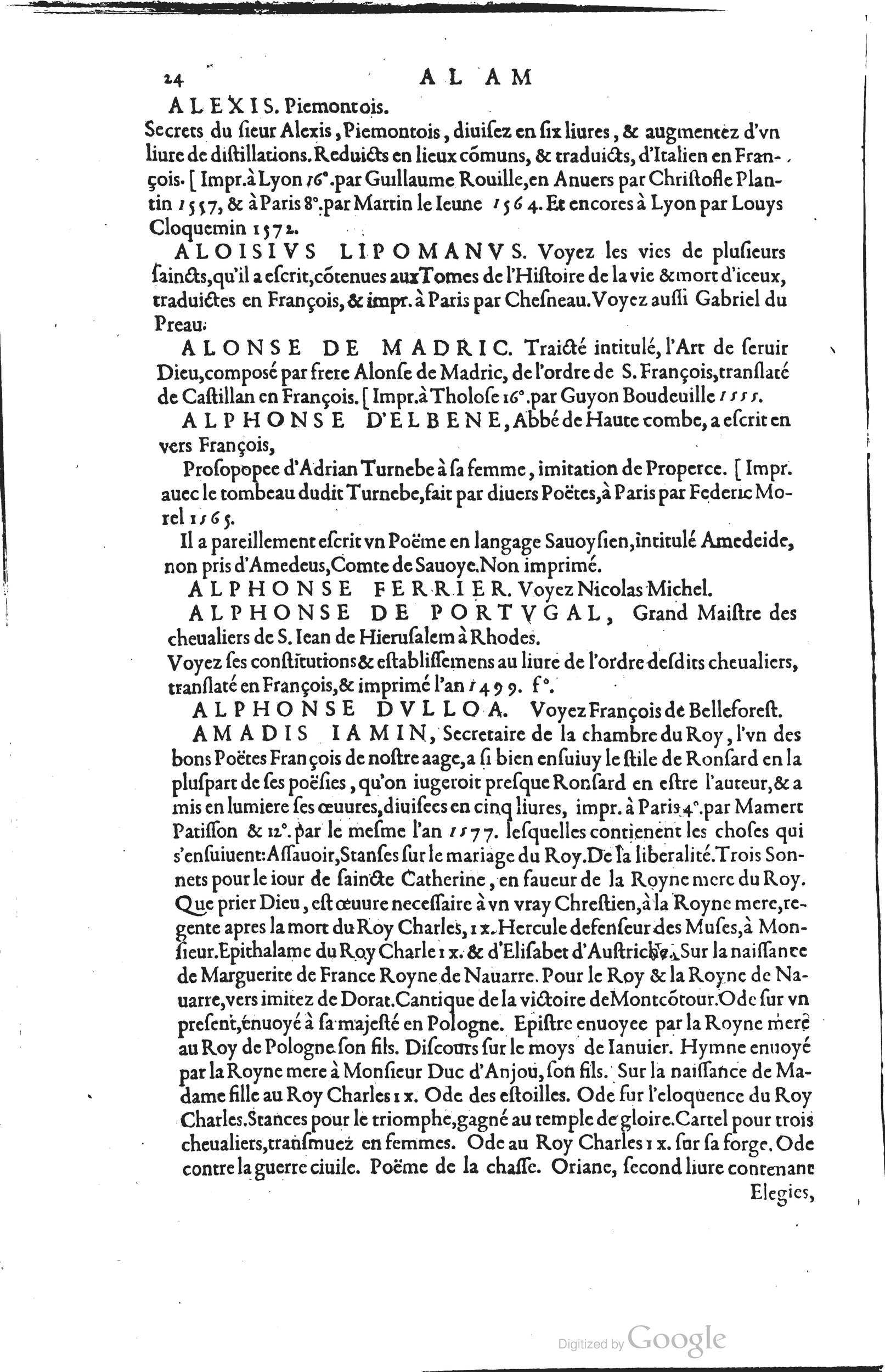 1585 - Barthélemy Honorat - Bibliothèques françaises - BSB Munich