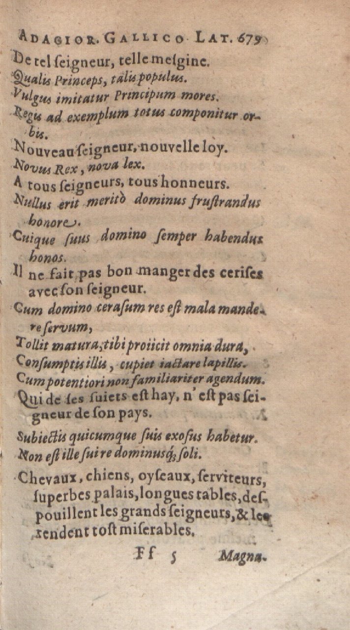 1612 - Dominicus Custos - Trésor des proverbes français  - Bibliopol-Olomuc