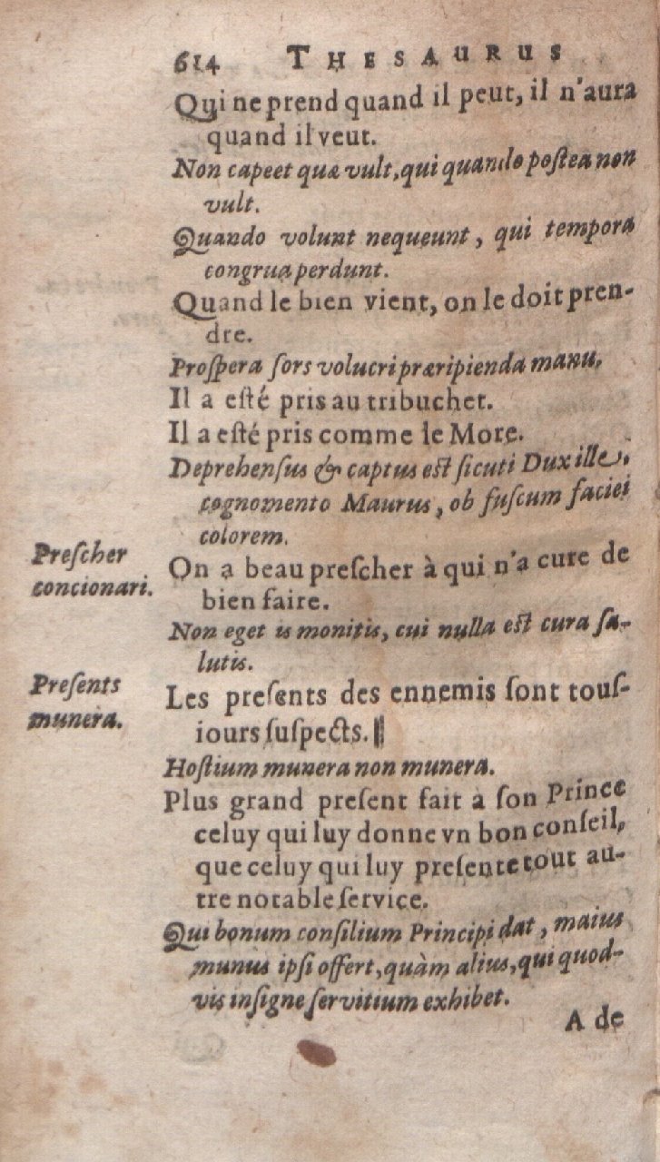 1612 - Dominicus Custos - Trésor des proverbes français  - Bibliopol-Olomuc