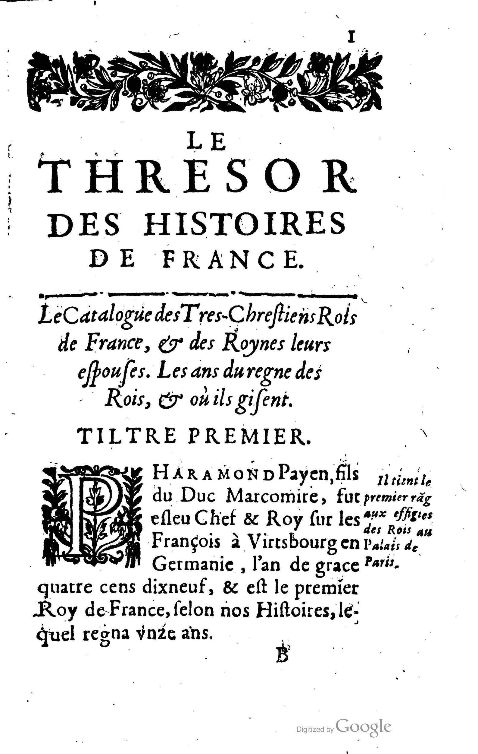 1638 - Jean Corrozet - Trésor des histoires de France - BM Lyon
